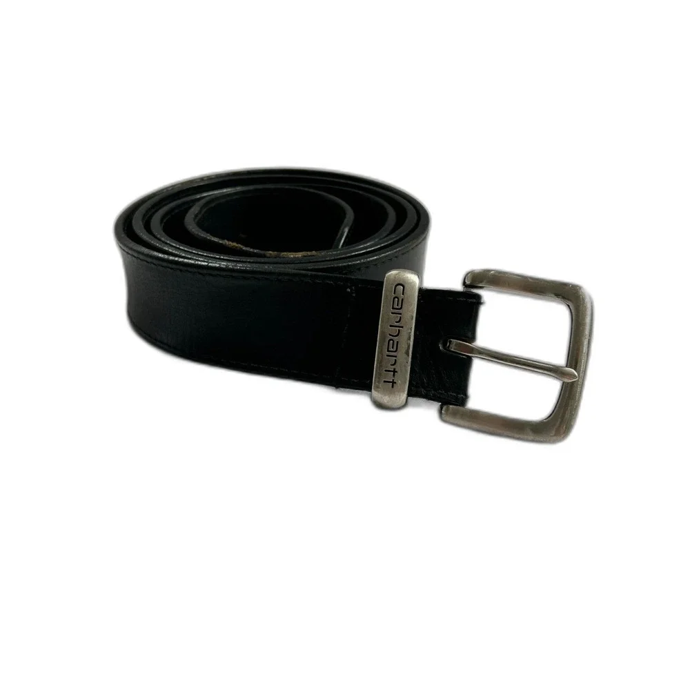 Carhartt Black Leather Belt Silver Tone Buckle Classic Workwear 42